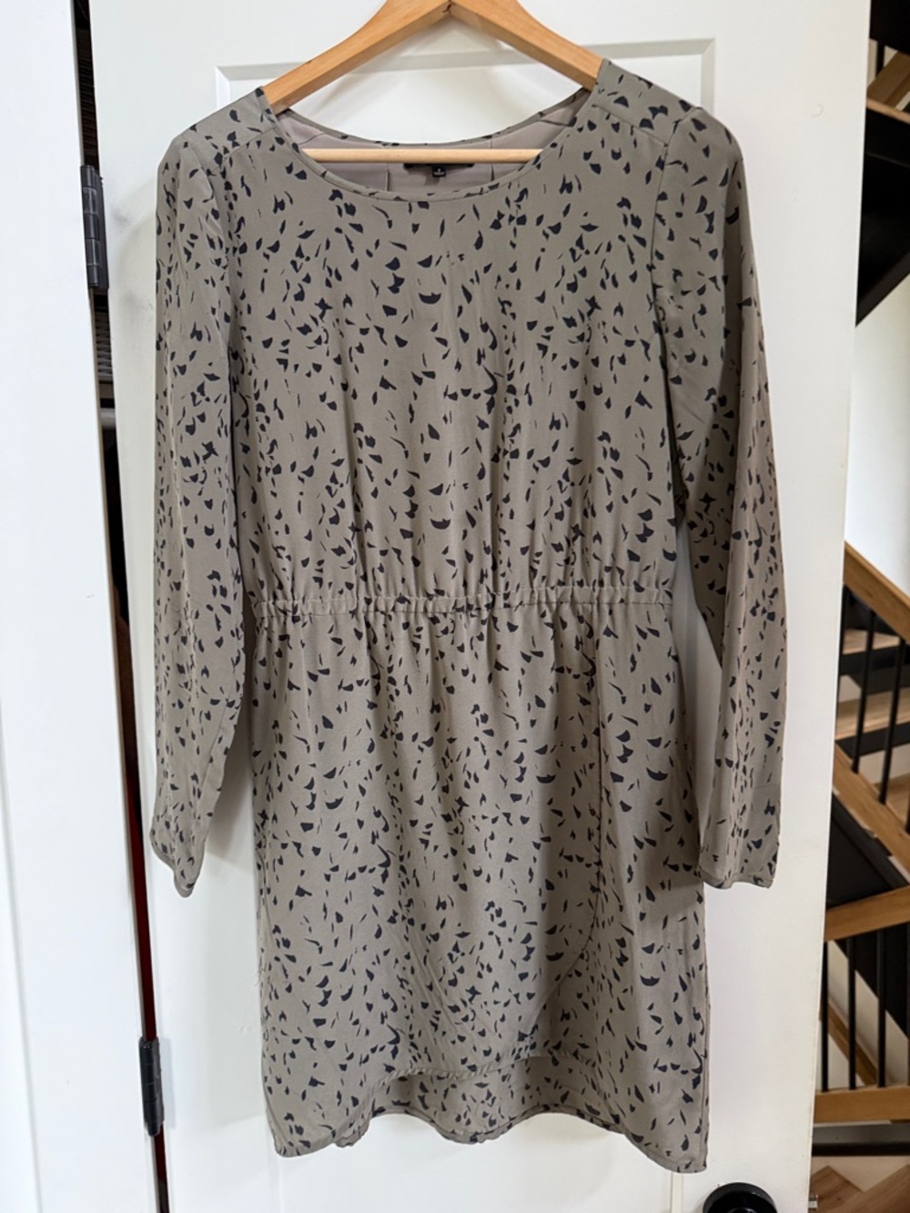 Madewell Broadway & Broome Women's Taupe Printed Long-Sleeve Dress